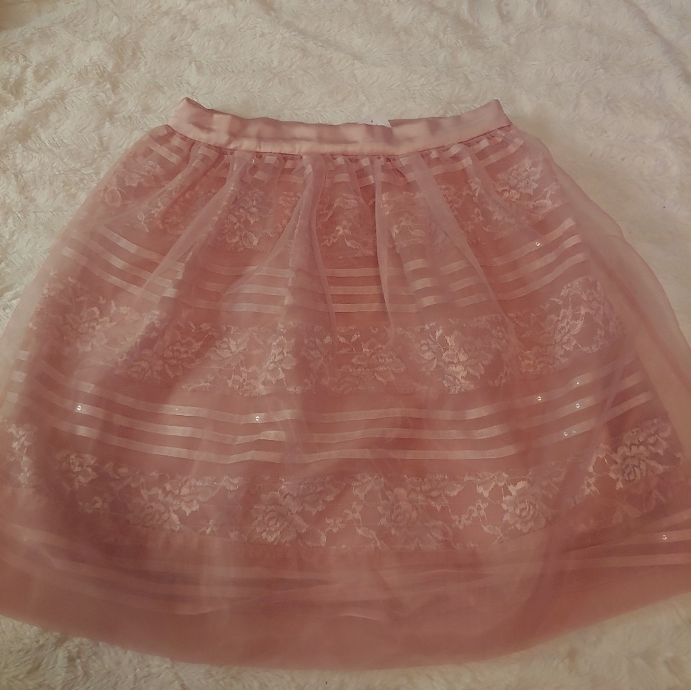 Bebe Magnolia Frost I-striped skirt lace overlay